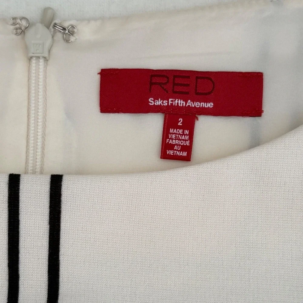 RED Saks Fifth Ave Mini Dress Drop Waist Cream Black Retro 60s Preppy Parisian 2